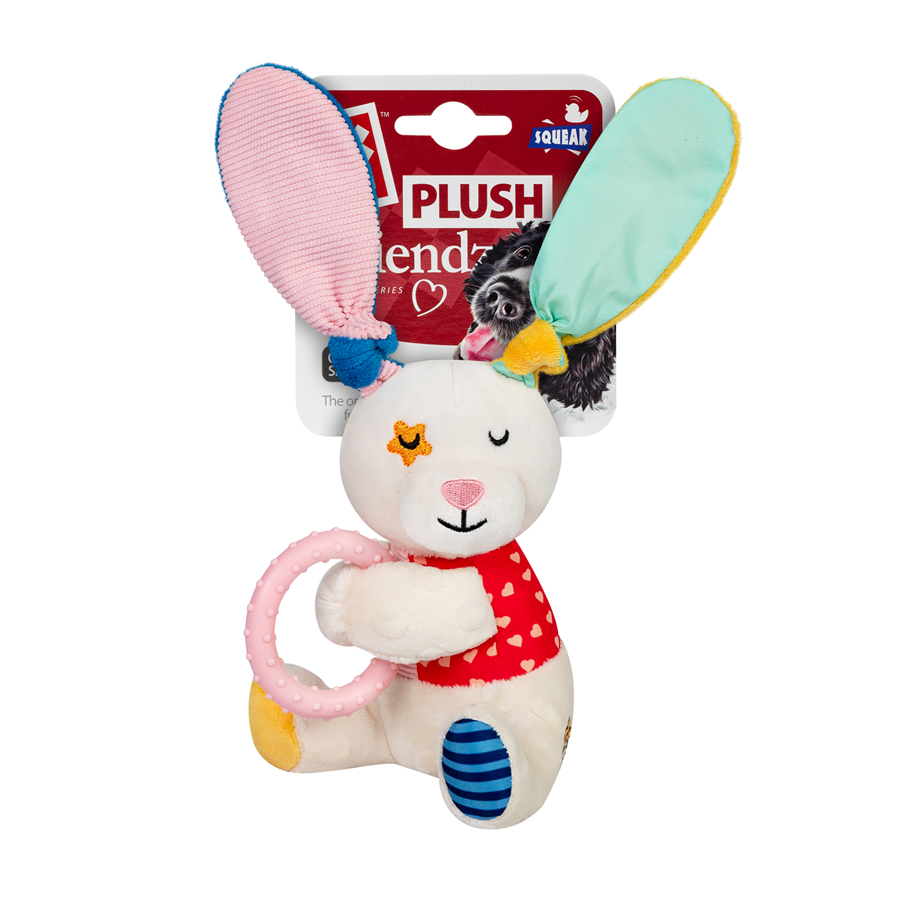 Игрушка для собак Зайчик с кольцом и пищалкой GiGwi Plush Friendz, текстиль, термопластичная резина, 16 см