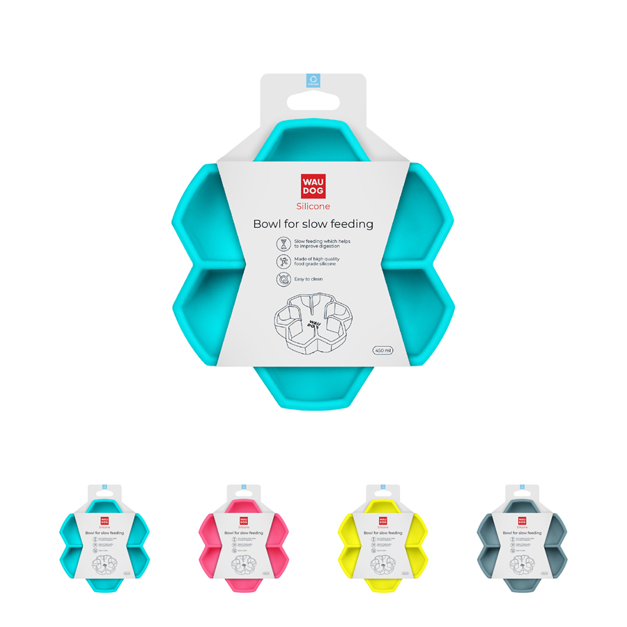 Миска для медленного кормления WAUDOG Silicone, 450 мл, голубой