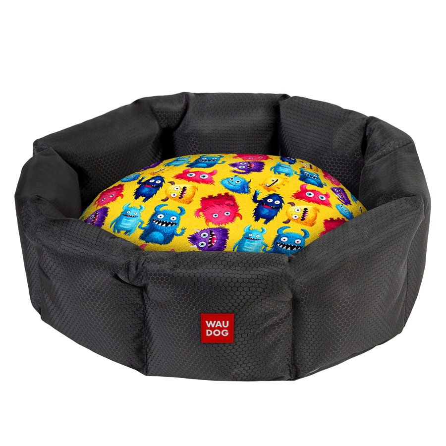 Лежанка для собак WAUDOG Relax, рисунок "Мохнатые монстры", M, Ш 42 см, Дл 52 см, В 19 см
