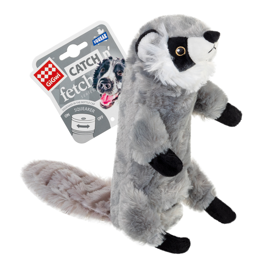 Dog Toy Raccoon Skin with Squeaky Bottle GiGwi Catch&fetch, Faux Fur, Plastic
