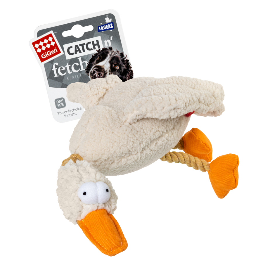 Dog toy Duck with squeaker GiGwi Catch&fetch, textile, rope