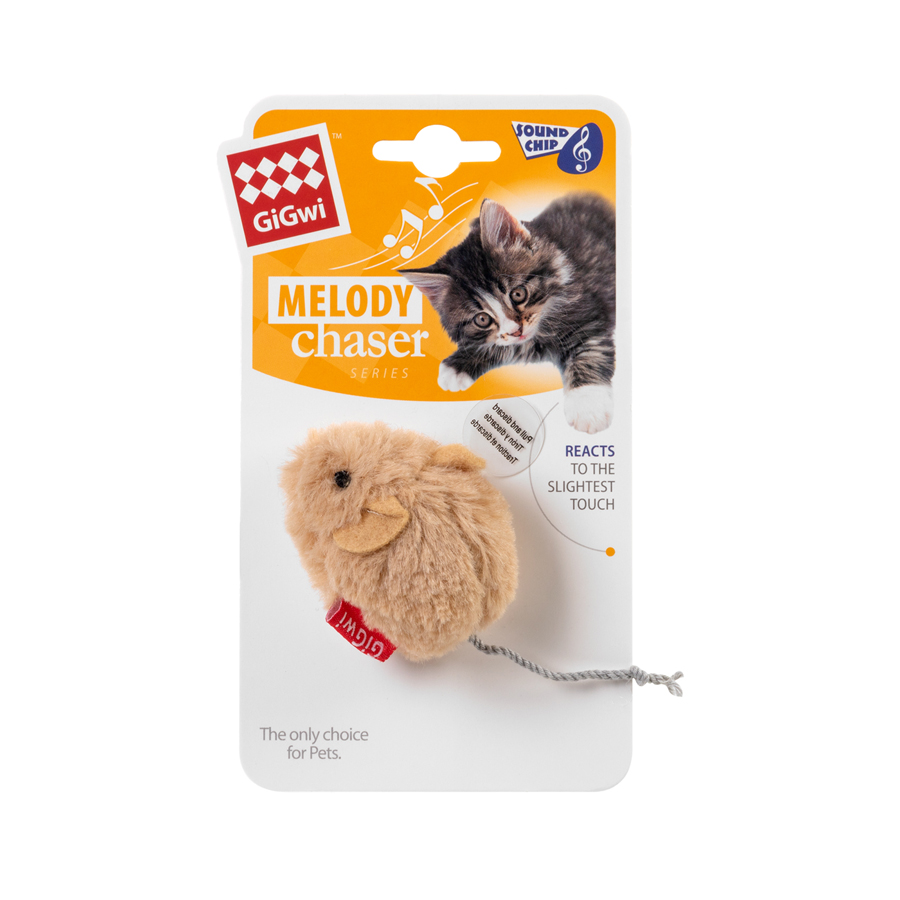 Игрушка для котов Мышка со звуковым чипом GiGwi Melody chaser, искусственный мех, 13 см