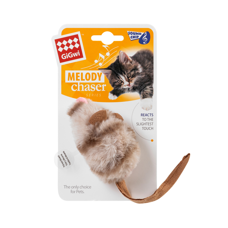 Игрушка для котов Мышка со звуковым чипом GiGwi Melody chaser, искусственный мех, 9 см