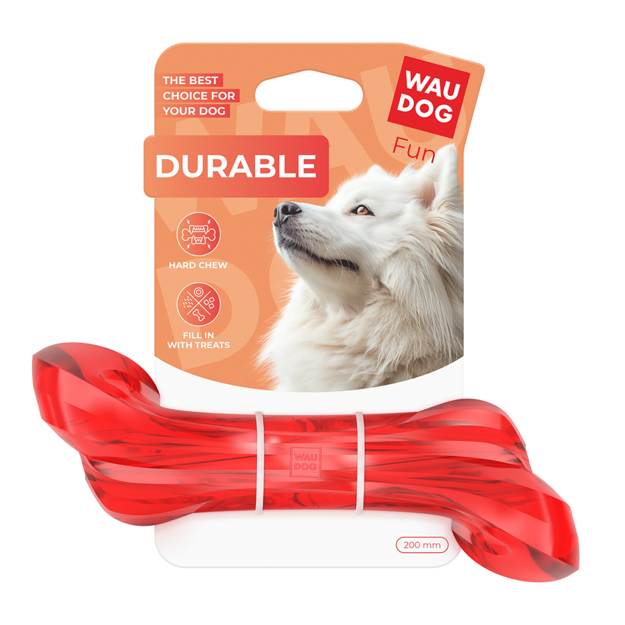 WAUDOG Fun Durable Dog Toy Bone TP 200mm Red