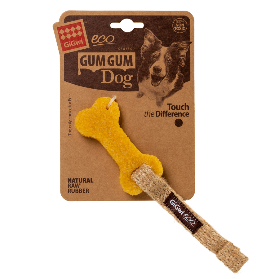 Игрушка для собак Маленькая кость GiGwi Gum Gum, экорезина, джут, 9 см