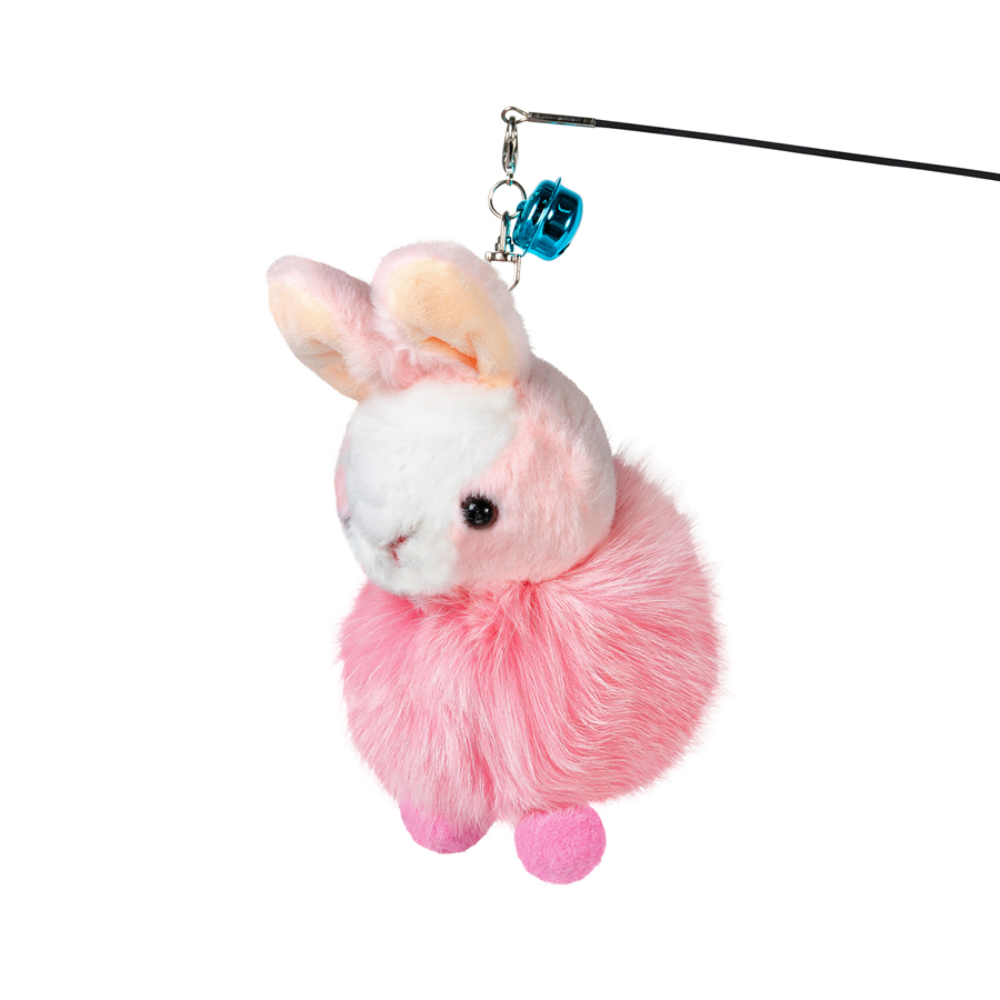 WAUCAT Fun Teaser cat toy wand with a bunny, pink, plastic, artificial fur, plush, 1800 mm