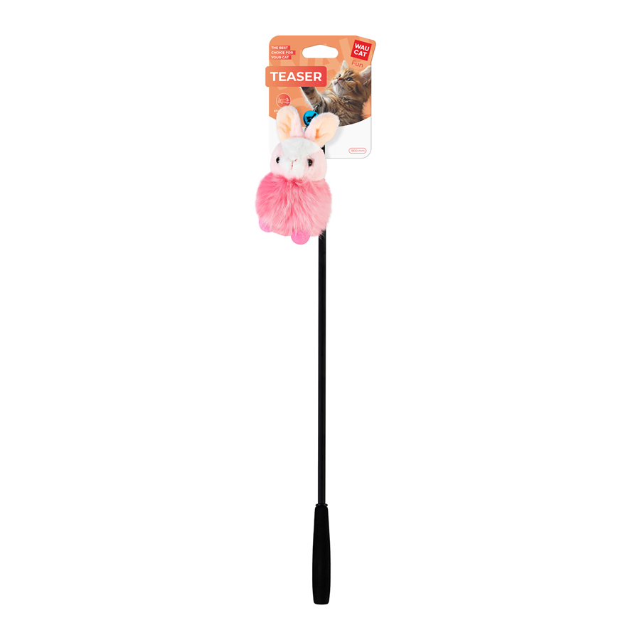 WAUCAT Fun Teaser cat toy wand with a bunny, pink, plastic, artificial fur, plush, 1800 mm