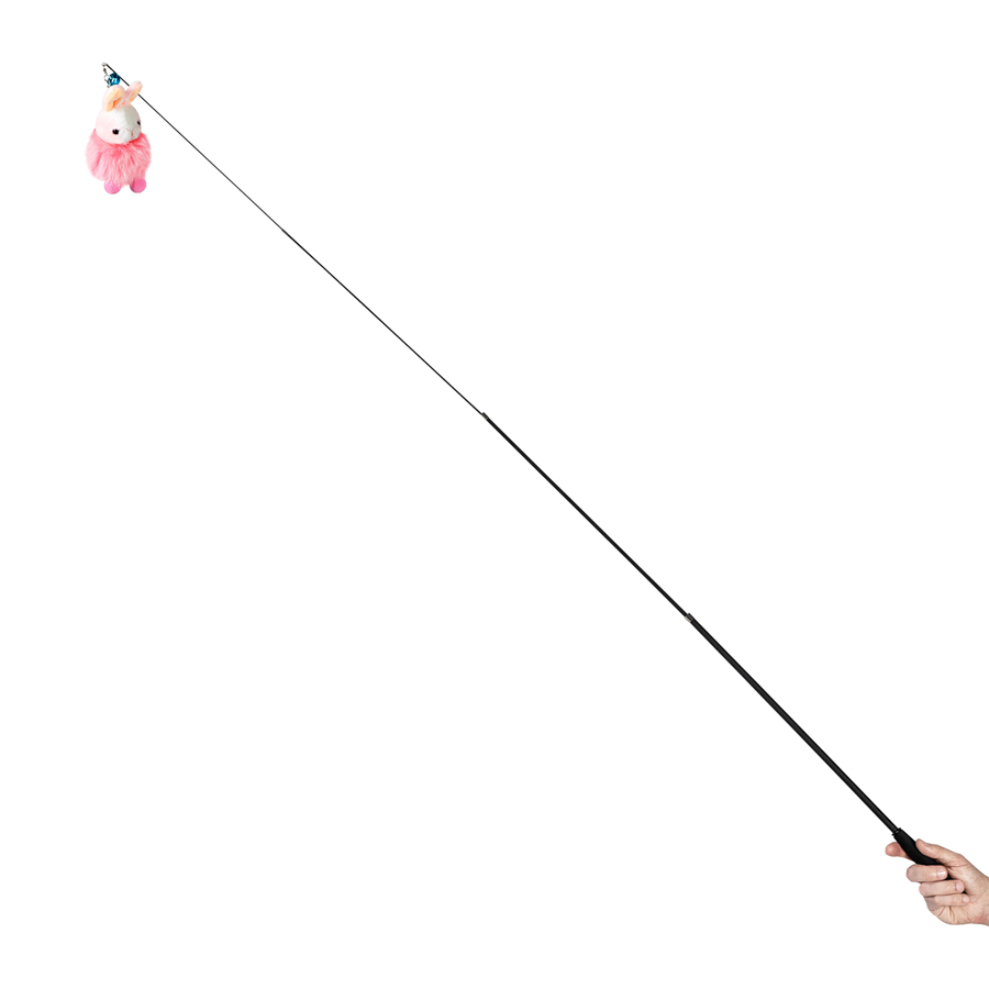 WAUCAT Fun Teaser cat toy wand with a bunny, pink, plastic, artificial fur, plush, 1800 mm