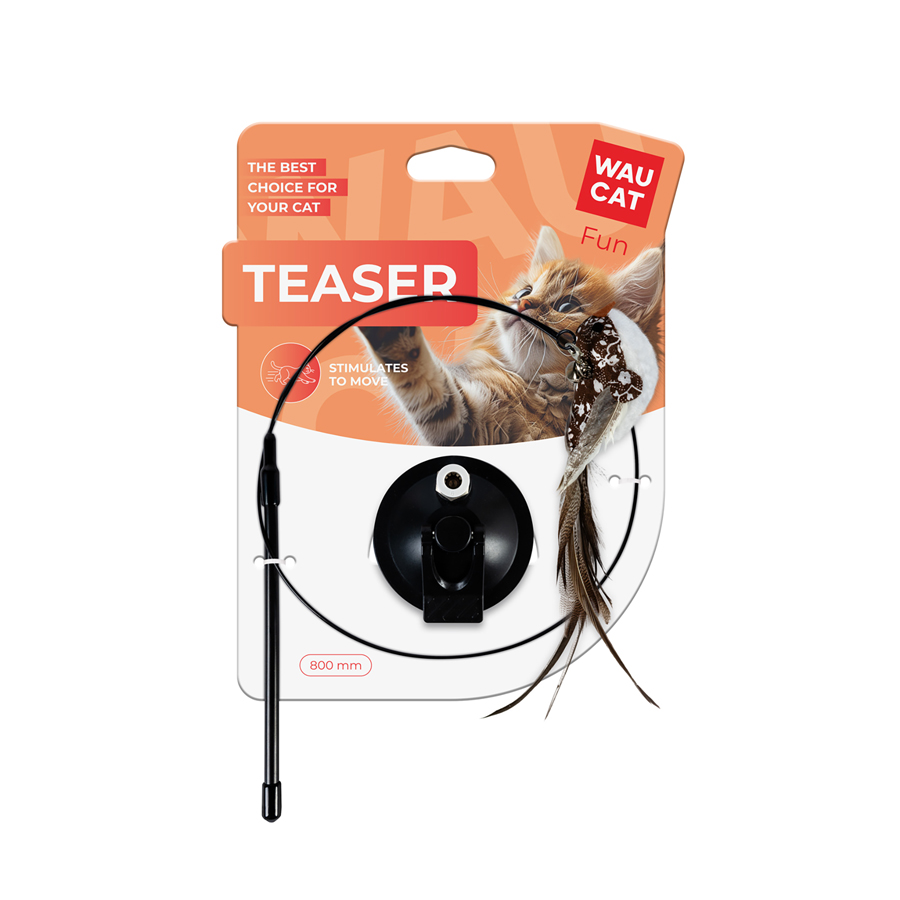 Cat toy WAUCAT Fun Teaser suction cup teaser with a bird, white, plastic, silicone, feather, 800 mm