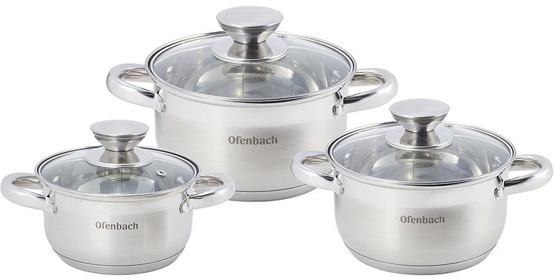 Набор 3 кастрюли Ofenbach Hamburg 1.1л, 1.7л, 2.4л из нержавеющей стали с 5-слойным индукционным дном NB-100002