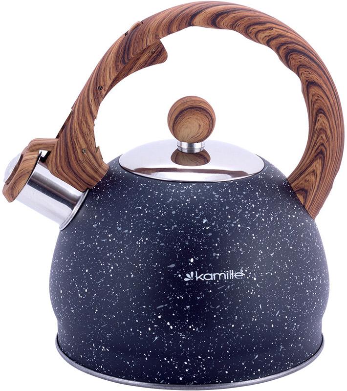 Kamille Whistling Kettle Marble 2L Stainless Steel Whistling Kettle, Black Marble KM-1071