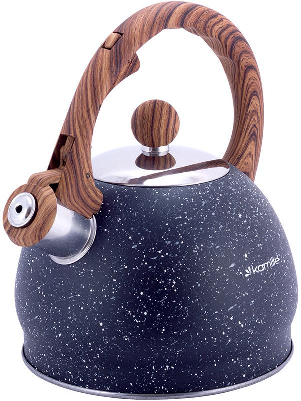 Kamille Whistling Kettle Marble 2L Stainless Steel Whistling Kettle, Black Marble KM-1071