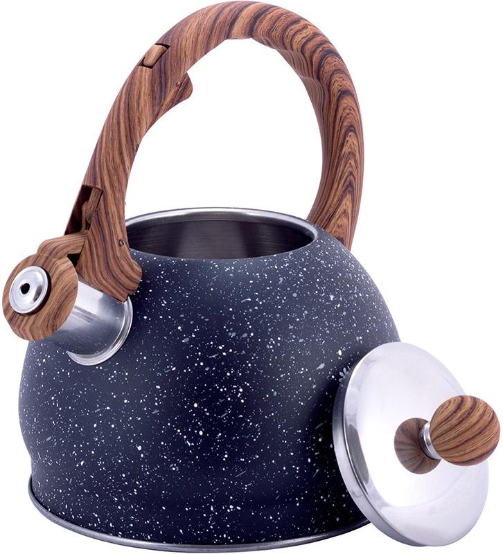 Kamille Whistling Kettle Marble 2L Stainless Steel Whistling Kettle, Black Marble KM-1071