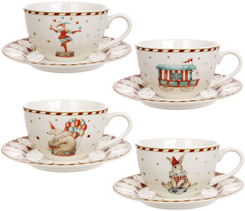 Tea porcelain set "Circus" 4 cups 250ml with saucers BD-K378