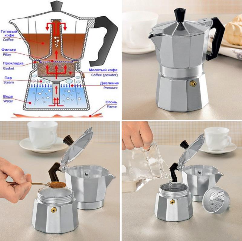Гейзерная кофеварка Empire Stainless Steel 200мл на 4 чашки EM-9556