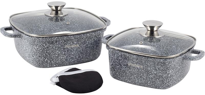 Ofenbach Snow Marble 2-Piece Square Pot Set (2.3 L, 4.4 L) with Two Potholders NB-100508