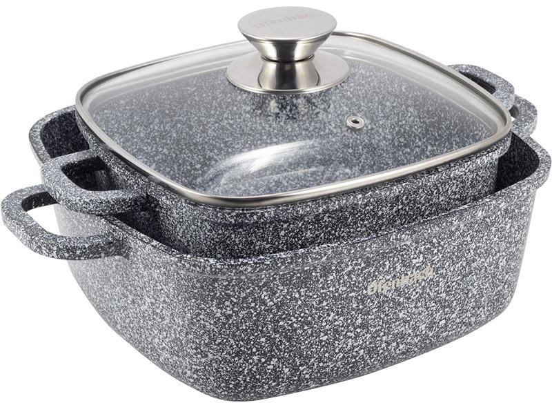 Ofenbach Snow Marble 2-Piece Square Pot Set (2.3 L, 4.4 L) with Two Potholders NB-100508