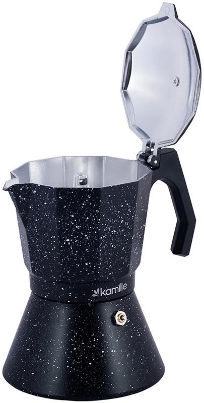 Кофеварка гейзерная Kamille Andel Black 600мл на 12 чашек KM-2514MR