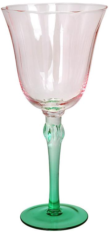 Набор 6 стеклянных бокалов для вина "Flower Glass" 400мл розовый с зеленым BD-448-108