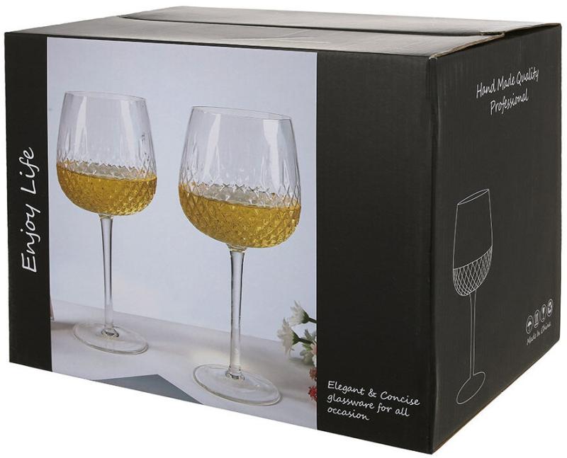 Набор 6 стеклянных бокалов для вина "Flower Glass" 400мл розовый с зеленым BD-448-108