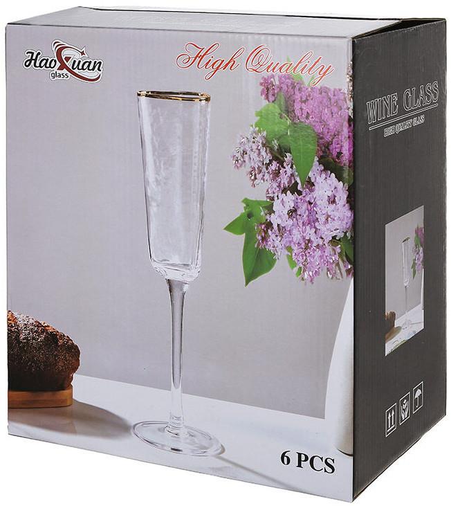 Набор 6 стеклянных бокалов для шампанского "Flower Glass" 200мл прозрачные BD-448-110