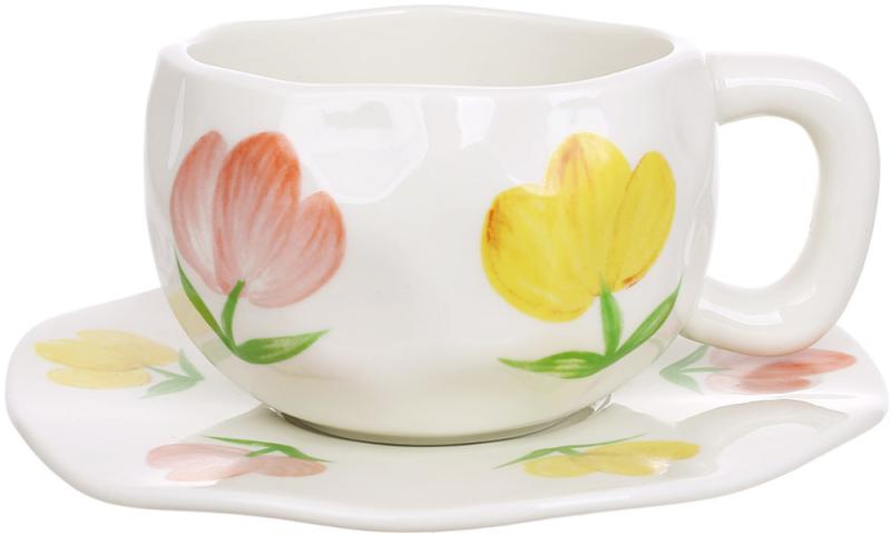 Set of 6 porcelain tea cups with saucers "Flower Bloom" 280ml BD-K354