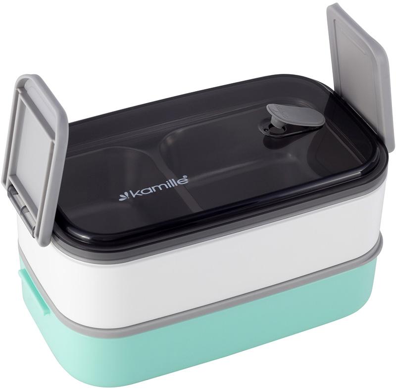 Kamille Snack 1400ml Lunch Box, Two-Tiered with Utensils, Turquoise KM-2134GR