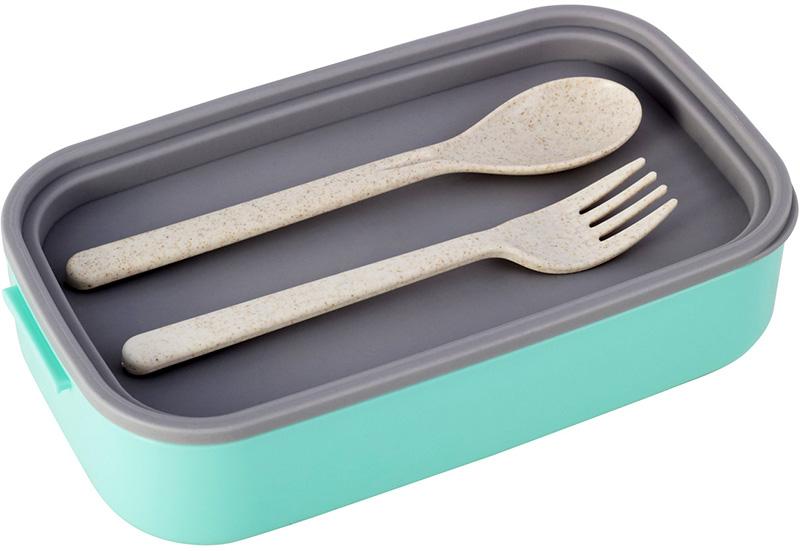 Kamille Snack 1400ml Lunch Box, Two-Tiered with Utensils, Turquoise KM-2134GR