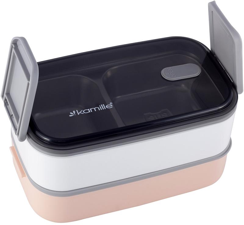 Kamille Snack KM-2134PN Lunch Box, Two-Tier, 1400 ml, with Cutlery, Pink Kamille Snack KM-2134PN Lunch Box, Two-Tier, 1400 ml, with Cutlery, Pink