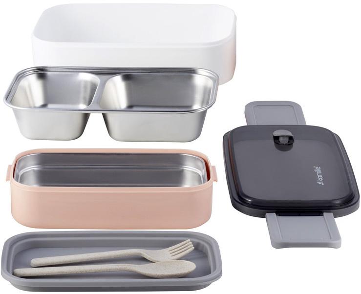 Kamille Snack KM-2134PN Lunch Box, Two-Tier, 1400 ml, with Cutlery, Pink Kamille Snack KM-2134PN Lunch Box, Two-Tier, 1400 ml, with Cutlery, Pink