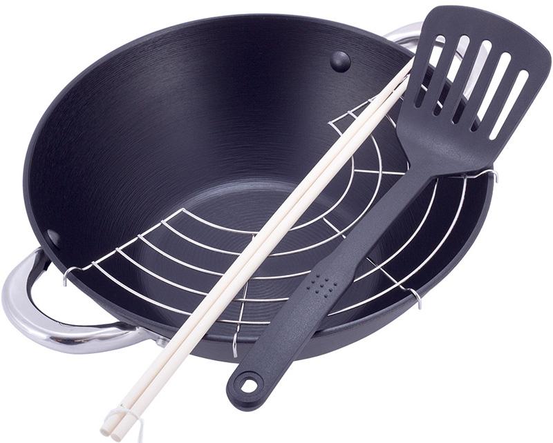 Казан чугунный "Wok" 3.6л, с антипригарным покрытием и аромо-крышкой KM-4806MR