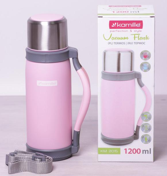 Термос Kamille Perfection&Style 1200мл с ремешком и ручкой KM-2015