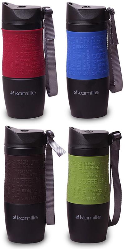 Термокружка Kamille Coffee 380мл с ремешком, нержавеющая сталь KM-2052A