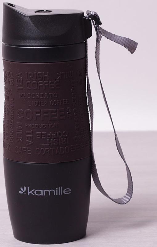 Термокружка Kamille Coffee 380мл с ремешком, нержавеющая сталь KM-2052A