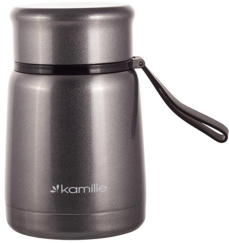Термос пищевой Kamille Silver, 530мл из нержавеющей стали, серебряный KM-2099S
