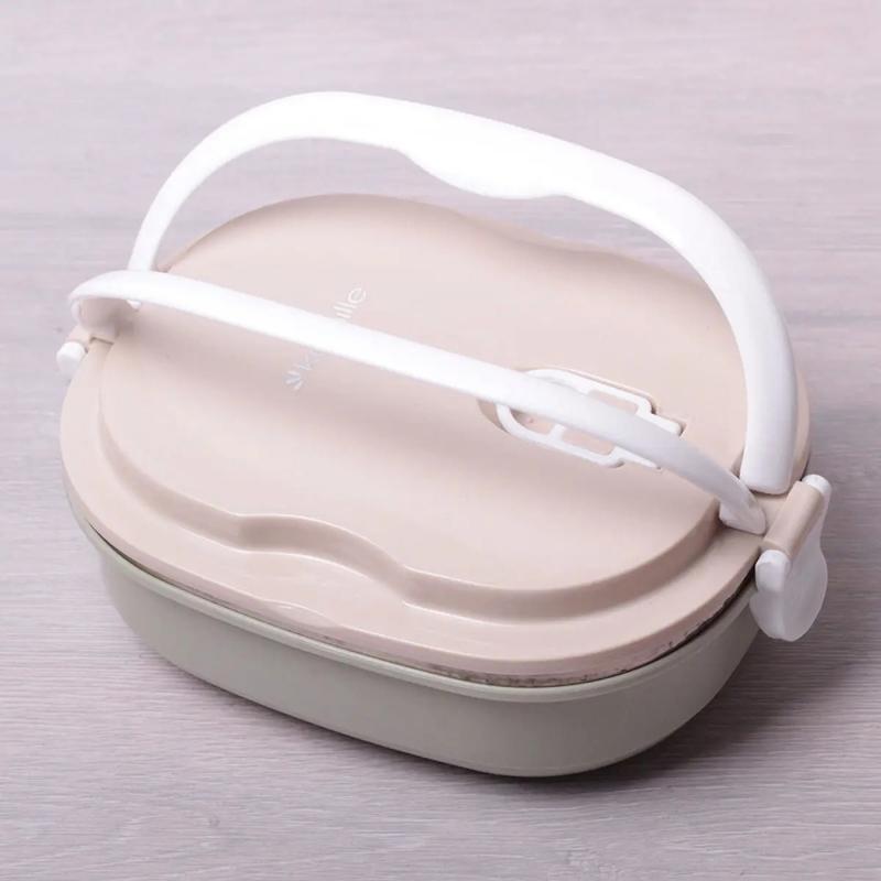 Ланч-бокс Kamille Food Box 700мл, 20х14.5х7.5см, бежевый с оливковым KM-2124