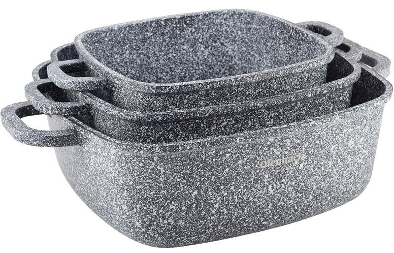 Набор 3 квадратные кастрюли Ofenbach Snow Marble 2.3л, 4.4л, 6.5л с двумя прихватками NB-100509