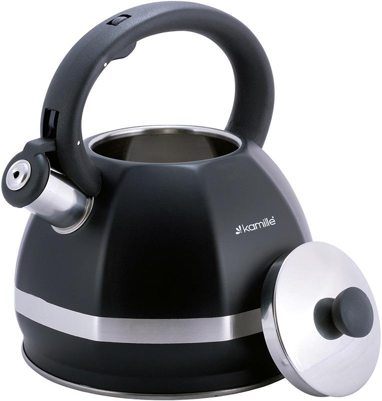 Чайник Kamille Marshmallow 3л из нержавеющей стали со свистком, черный KM-1078