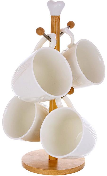 Чайный набор Ceram-Bamboo Grace 4 чашки 350мл на деревянной стойке BD-289-418