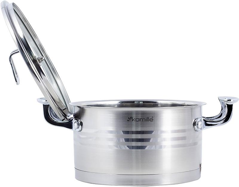 Набор 2 кастрюли Kamille Casserote 1.5л и 2.4л из нержавеющей стали со стеклянными крышками KM-5860