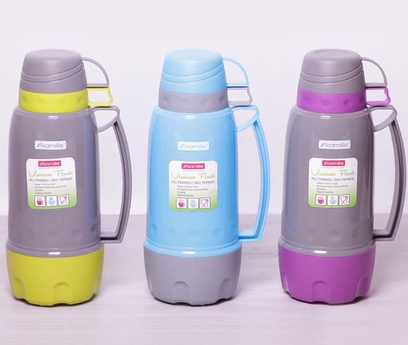 Термос Kamille Glass Pleasure 1800мл зеркальная колба и 2 чашечки KM-2081