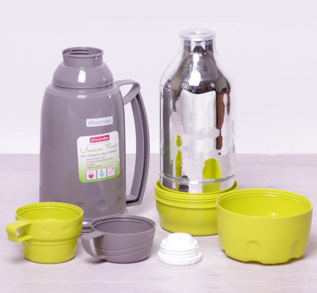 Термос Kamille Glass Pleasure 1800мл зеркальная колба и 2 чашечки KM-2081