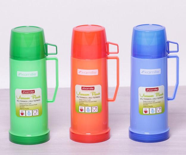Термос Kamille Glass 600мл зеркальная колба с 2 чашками KM-2071