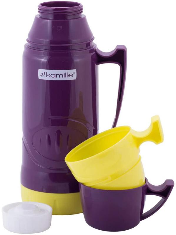 Термос Kamille Glass Violet 600мл зеркальная колба и 2 чашки KM-2030