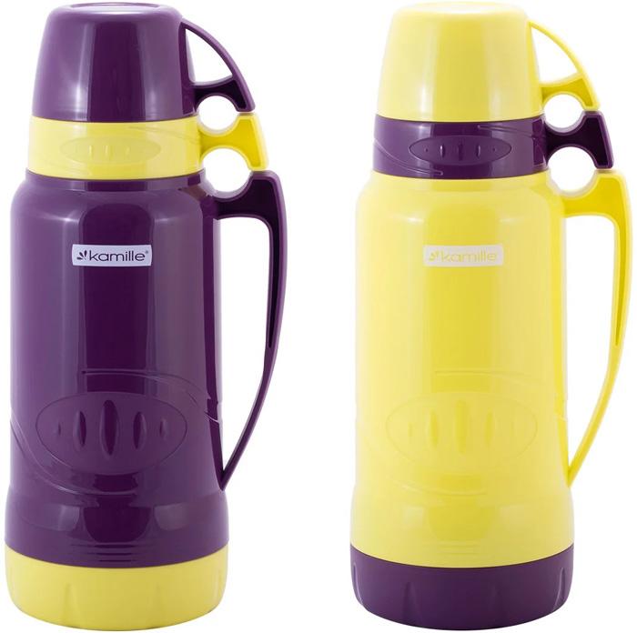 Термос Kamille Glass Violet 1800мл зеркальная колба и 2 чашки KM-2032