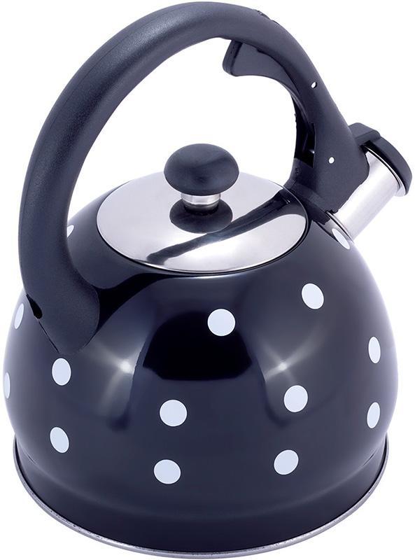 Чайник Kamille Polka Dot Kettle 2л из нержавеющей стали со свистком, в горошек, черный KM-1070BL