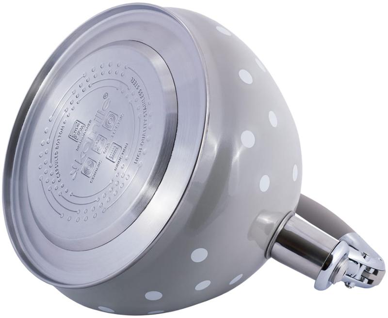 Чайник индукционный Kamille White 3л со свистком (серый в белый горох) KM-0695GR