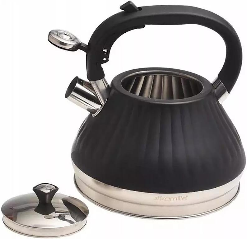 Чайник Kamille Whistling Kettle Marshmallow 3л из нержавеющей стали со свистком, черный KM-0858