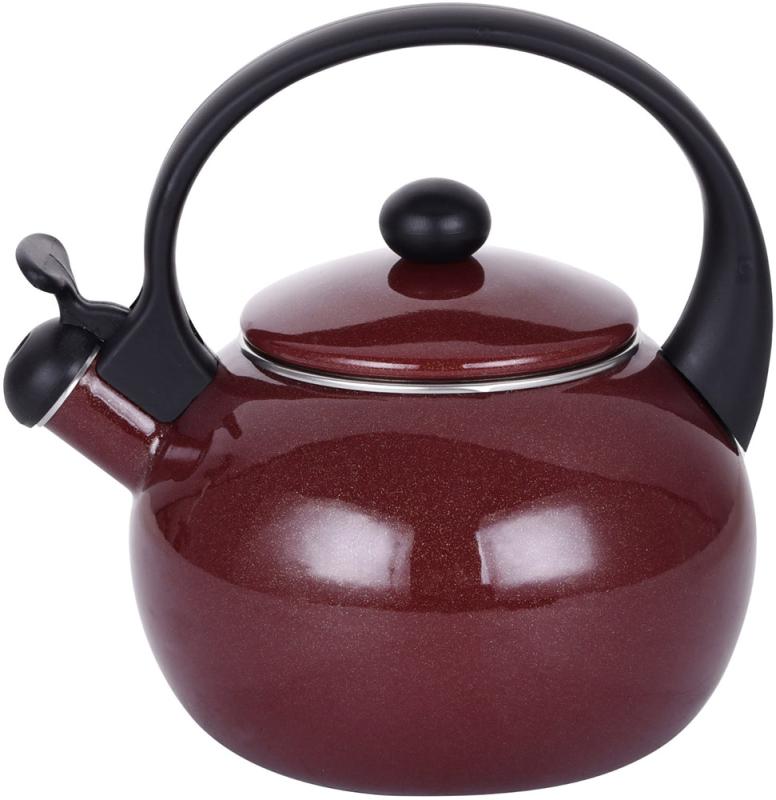 Чайник эмалированный Kamille "Boiling Water" 2.2л со свистком, темно-красный металлик KM-1038C