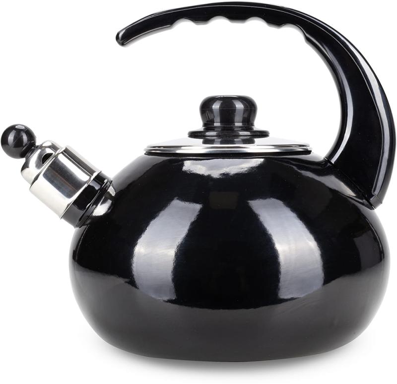 Чайник эмалированный Kamille "Boiling Water" 2.5л со свистком, черный глянец KM-1039A